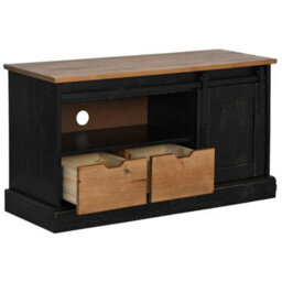 Berkfield Tv Cabinet Halden With Sliding Door Black 110X40X60 Cm Solid Wood - thumbnail 4