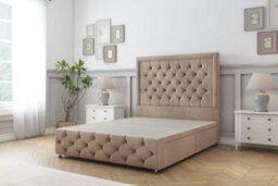 "Sloomy Vienna Mink Naples Divan Bed 2 Drawers Left Side-54"" Floor Standing Headboard & 12"" Footboard 4'6 Double" - thumbnail 1