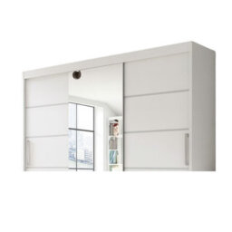 Aston Vi Sliding Door Wardrobe With Mirror Hanging Rails Shelves White Without Led Lights - thumbnail 3