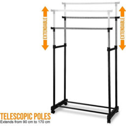 Double Clothes Rail Rack Garment Hanging Display Stand With Shelves - thumbnail 1