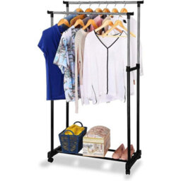 Double Clothes Rail Rack Garment Hanging Display Stand With Shelves - thumbnail 3