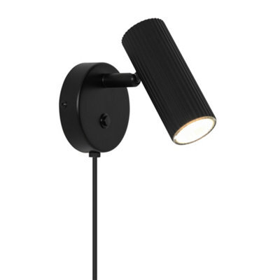 Nordlux Vico Indoor Wall Light Black Metal Sensor Gu10 Ribbed - Plug In Or Mains Powered , Ip20 - image 1