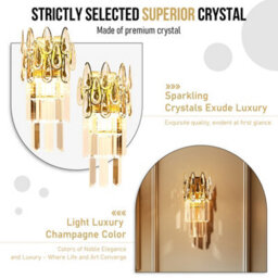 Vrygle 2-Lights Crystal Wall Sconces Lamp Gold Beside Adjustable Light Hallway Stairway, 1Pcs - thumbnail 6
