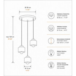 Luminosa Lighting Luminosa Simply Cluster Pendant Ceiling Light Burgundy, Gold 3X E27 - thumbnail 4