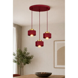 Luminosa Lighting Luminosa Simply Cluster Pendant Ceiling Light Burgundy, Gold 3X E27 - thumbnail 2
