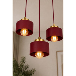 Luminosa Lighting Luminosa Simply Cluster Pendant Ceiling Light Burgundy, Gold 3X E27 - thumbnail 3