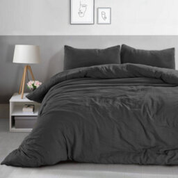 Velosso Charcoal Washed Linen Look Duvet Cover And Pillowcase Set King