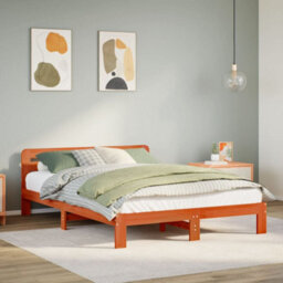 Berkfield Bed Frame Without Mattress Wax Brown 150X200 Cm King Size Solid Wood Pine - thumbnail 1