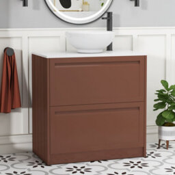 Royal Bathrooms Royal Bathroom Elmore 800mm Terracotta Clay Freestanding Bathroom Vanity Unit 2 Drawer Plain White Worktop With Breeze Basin - thumbnail 1