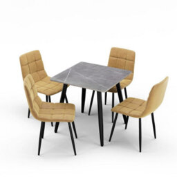 Urbn-Living Urbnliving 5Pcs Armani Grey Modern Ceramic Top Dining Table & Yellow Velvet Chairs With Metal Legs - thumbnail 6