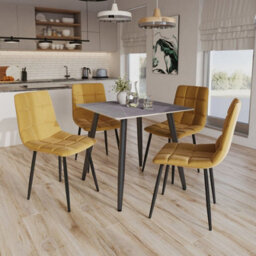 Urbn-Living Urbnliving 5Pcs Armani Grey Modern Ceramic Top Dining Table & Yellow Velvet Chairs With Metal Legs - thumbnail 4