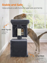 LEDREM 206 Cm Cat Tree, Large Cat Tower With 13 Cat Scratching Posts, 2 Perches, 2 Caves, Hanging Basket & Hammock, Pompoms - thumbnail 8