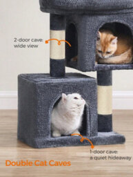 LEDREM 206 Cm Cat Tree, Large Cat Tower With 13 Cat Scratching Posts, 2 Perches, 2 Caves, Hanging Basket & Hammock, Pompoms - thumbnail 9