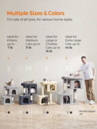 LEDREM 206 Cm Cat Tree, Large Cat Tower With 13 Cat Scratching Posts, 2 Perches, 2 Caves, Hanging Basket & Hammock, Pompoms - thumbnail 7