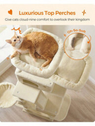 LEDREM 206 Cm Cat Tree, Large Cat Tower With 13 Cat Scratching Posts, 2 Perches, 2 Caves, Hanging Basket & Hammock, Pompoms - thumbnail 2