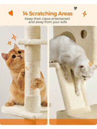 LEDREM 206 Cm Cat Tree, Large Cat Tower With 13 Cat Scratching Posts, 2 Perches, 2 Caves, Hanging Basket & Hammock, Pompoms - thumbnail 4