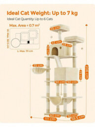 LEDREM 206 Cm Cat Tree, Large Cat Tower With 13 Cat Scratching Posts, 2 Perches, 2 Caves, Hanging Basket & Hammock, Pompoms - thumbnail 5