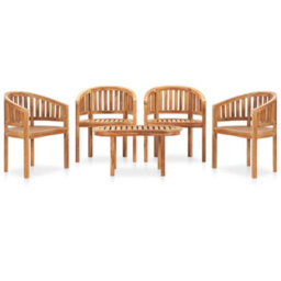 Berkfield 5 Piece Banana Garden Lounge Set Solid Teak Wood - thumbnail 1