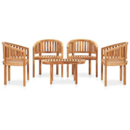 Berkfield 5 Piece Banana Garden Lounge Set Solid Teak Wood - thumbnail 2