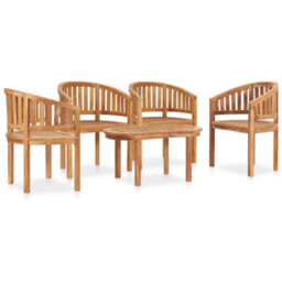 Berkfield 5 Piece Banana Garden Lounge Set Solid Teak Wood - thumbnail 3