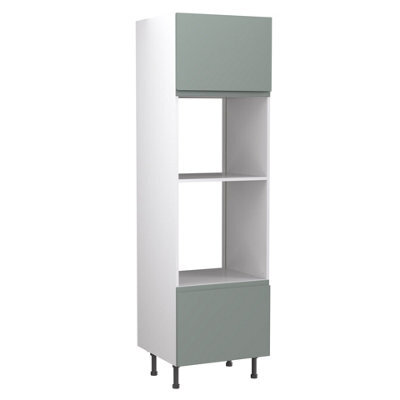 Kitchen Kit Sage Green Matt J-Pull Door Oven & Microwave Housing Tall Unit Cabinet Handleless Soft Close Flatpack - 600X2120mm - image 1