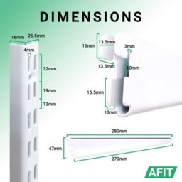 Afit Twin Slot Shelving Kit 8X270mm Brackets 2X1M Uprights Heavy Duty Wall Mounted Shelving System With Bookends - White - thumbnail 2