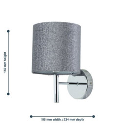 First Choice Lighting Set Of 2 Brea - Chrome Wall Lights With Silvery Glitter Shades - thumbnail 6