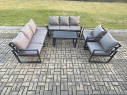 Fimous Aluminium 5 Pieces Garden Furniture Set With Cushions 8 Seater Outdoor Patio Lounge Sofa Set With 2 Armchairs - thumbnail 1