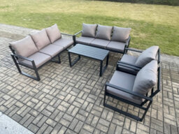 Fimous Aluminium 5 Pieces Garden Furniture Set With Cushions 8 Seater Outdoor Patio Lounge Sofa Set With 2 Armchairs - thumbnail 2