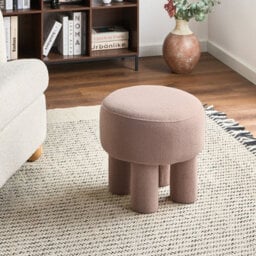 Wyld And Coco Luxehome Beige Boucle Footstool Pouffe With Upholstered Legs, W43 X D43 X H38Cm - thumbnail 2