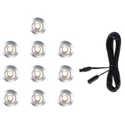 Valuelights 10 Pack Ip67 Rated 15mm Warm White Led Round Decking Kitchen Plinth Lights With 3M Extension - thumbnail 2