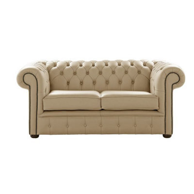 Chesterfield 2 Seater Shelly Dark Beige Leather Sofa Settee Bespoke In Classic Style - image 1