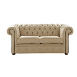 Chesterfield 2 Seater Shelly Dark Beige Leather Sofa Settee Bespoke In Classic Style - thumbnail 1
