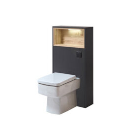 Homestylestore 600mm Black Grey Bathroom Wc Unit Led Lit Shelf Toilet And Black Flush Button - thumbnail 1