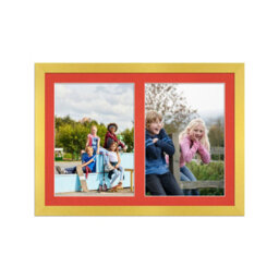 AK Frames 20X14 Gold Modern Multi Photo Frame With Poppy Red Mount - Holds 2 Apertures (2X) A4 Photos