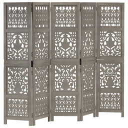 Vidaxl Hand Carved 5-Panel Room Divider Grey 200X165 Cm Solid Mango Wood Room Dividers - thumbnail 1