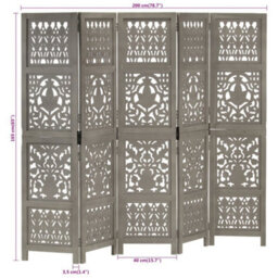 Vidaxl Hand Carved 5-Panel Room Divider Grey 200X165 Cm Solid Mango Wood Room Dividers - thumbnail 6