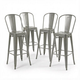 "Fwstyle Bistro Metal Bar Chairs Stools Set Of 4 30"" Silver Gloss Galvanised Steel Indoor & Outdoor" - thumbnail 3