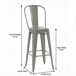 "Fwstyle Bistro Metal Bar Chairs Stools Set Of 4 30"" Silver Gloss Galvanised Steel Indoor & Outdoor" - thumbnail 6