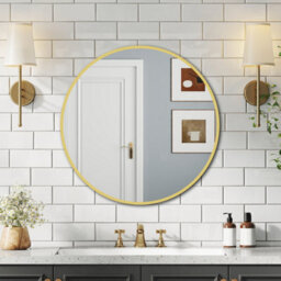 AVER-GROWTH 40Cm Round Mirror Gold Metal Frame Bathroom Mirrors Wall Mounted For Home Decor Dressing Makeup Circular Bedroom Living Room