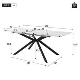 Matteo Extendable Dining Table - 150-180Cm, Black & White Marble Effect, Cross Leg. Doubles As Coffee Table. - thumbnail 5