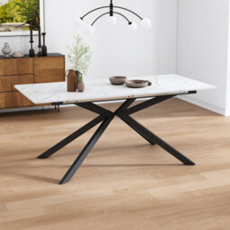 Matteo Extendable Dining Table - 150-180Cm, Black & White Marble Effect, Cross Leg. Doubles As Coffee Table. - thumbnail 3