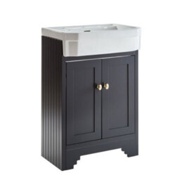 Homestylestore Black Grey 570mm Bathroom Vanity Unit And Round Brushed Brass Handles