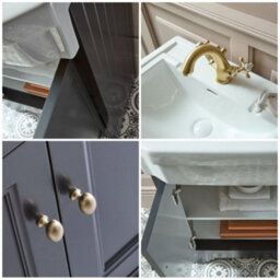 Homestylestore Black Grey 570mm Bathroom Vanity Unit And Round Brushed Brass Handles - thumbnail 2