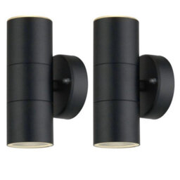 Set Of 2 Modern Black Up Down Twin Ip44 Outdoor Wall Lights Porch - thumbnail 1