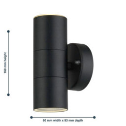 Set Of 2 Modern Black Up Down Twin Ip44 Outdoor Wall Lights Porch - thumbnail 2