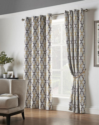 Luxury Living Geo Printed Ring Top Curtains Ochre - image 1