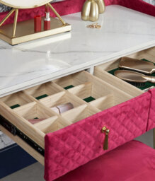 CARME Home Tokyo Glow Raspberry Velvet Dressing Table With Led Touch Sensor Mirror - thumbnail 5