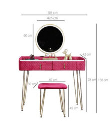 CARME Home Tokyo Glow Raspberry Velvet Dressing Table With Led Touch Sensor Mirror - thumbnail 7