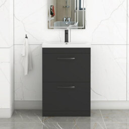 Royal Bathrooms Turin 600mm Floor Standing Vanity Unit Matt Black 2 Drawer Mid-Edge Basin With Matt Black Handles - thumbnail 1